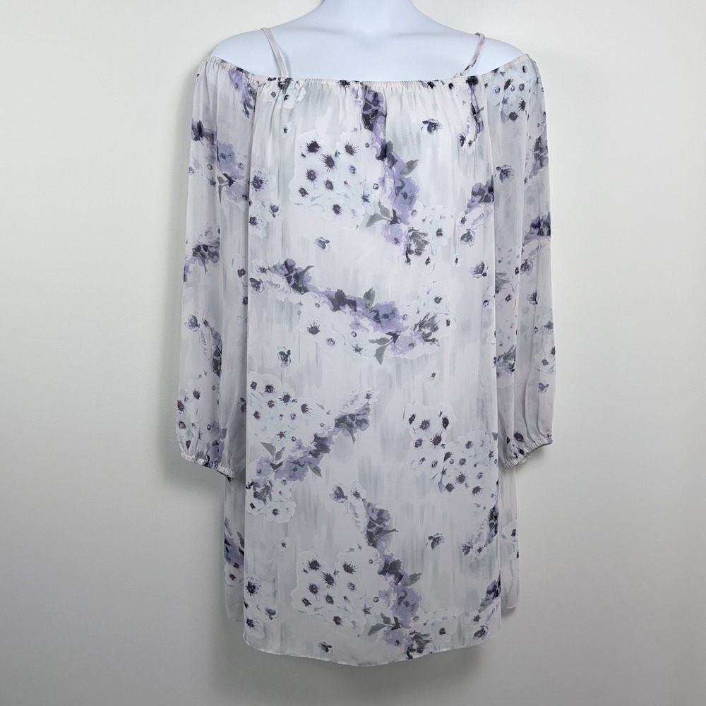 WHBM XL Long Sleeve Floral Off-Shoulder‎ Shift Dress Fairy Cottage
